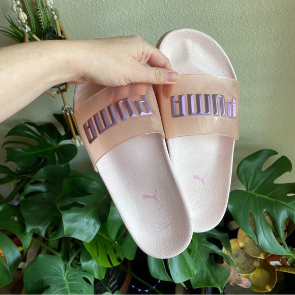 Pink Puma Slides Fenty Glitter Pink Iridescent Logo slide on Sandals size 9 8.5 - Picture 2 of 6